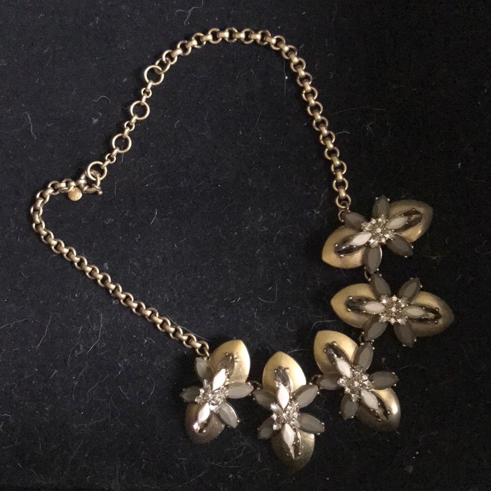 J. Crew brush gold grey jeweled necklace